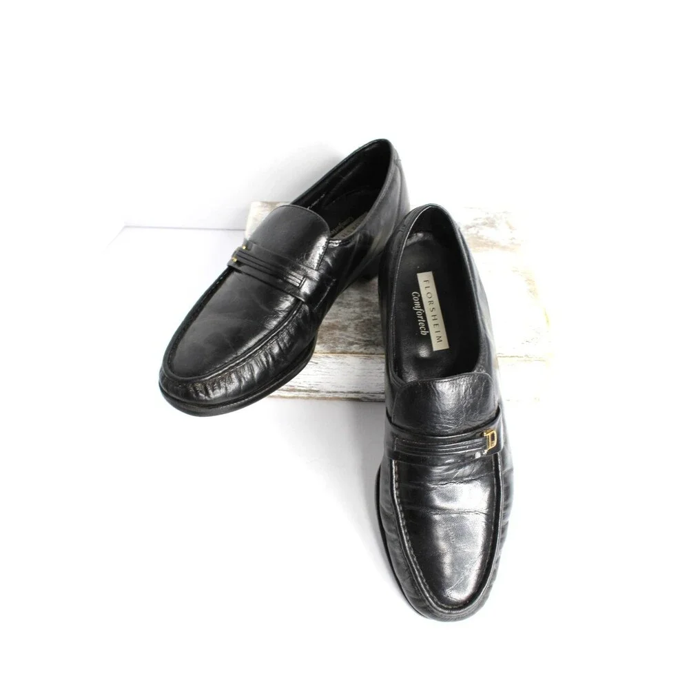 Florsheim ComforTech Men's 11 E Black Dress‎ Shoes Leather Buckle Classic 23180